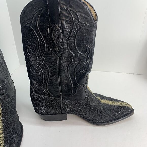 Los Altos Exotic Stingray Men's Size 8.5EE Black Leather Western Cowboy Boots - Picture 6 of 10